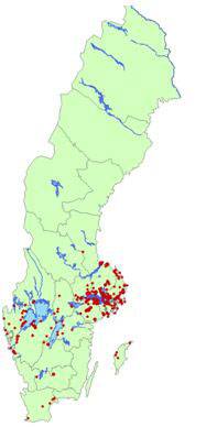 TBE-smitta finns spritt i flera delar av Sverige. Kartan visar var TBE-smittan finns.