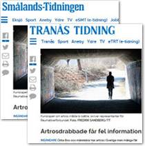 Smålandstidningen och Tranås tidning om brister i artrosvården